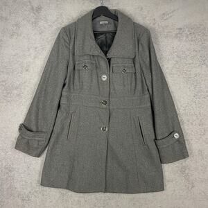 Kenneth Cole Reaction Coat Women 14 Gray Wool Blend Peacoat Lined Classic Modern